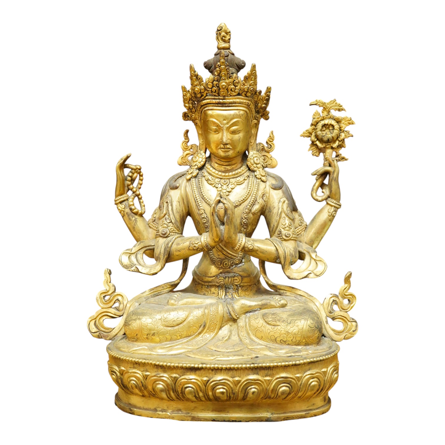 A large Sino Tibetan gilt bronze figure of Avalokiteshvara, 31cm high